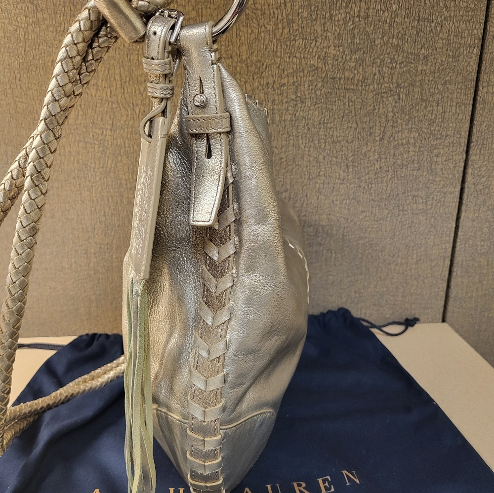 Ralph Lauren Metallic Gold Braided Shoulder Bag with Tassel - Picture 6 of 11